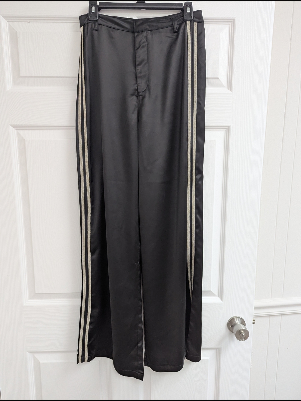 7 For All Mankind Black Wide Leg Side Stripes Pants Size 6.